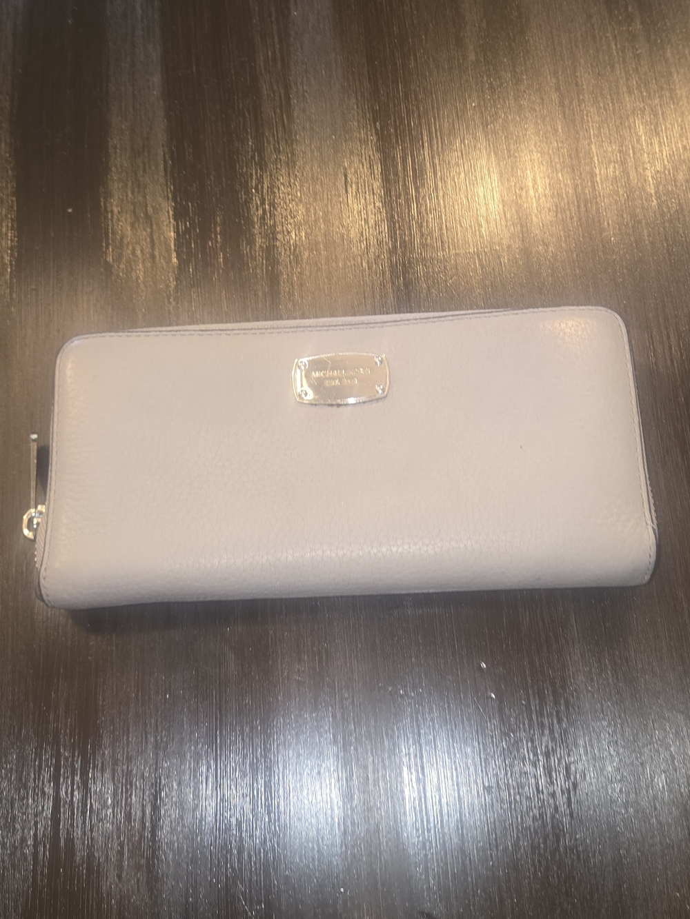 Michael Kors Pebbled Leather Zip Wallet in Light Gray